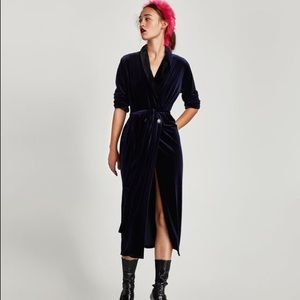 Zara Blue Velvet Midi Dress